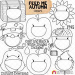 Feed Me Autumn ClipArt - Feeding Open Mouth - Hay Bale - Pumpkin - Sunflower - Scarecrow - Acorn - Crow - Apple - Leaf - Create a Game