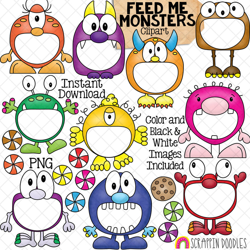 Feed Me Monsters ClipArt - Feeding Open Mouth - Monster - Cookie - Candy - Create a Game