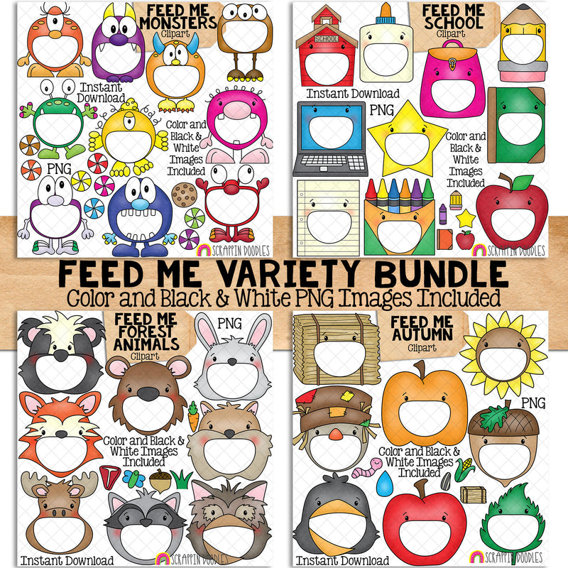 Feed Me Variety ClipArt Bundle - School - Monsters - Autumn - Forest Animals