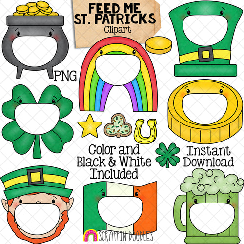 Feed Me St. Patrick's Day ClipArt - Feeding Open Mouth - Pot of Gold - Coin - Rainbow - Leprechaun - Irish Flag - Clover - Create a Game