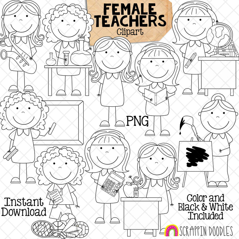 Female Teachers Clip Art - Woman Teaching - Science - Math - Music - Language Arts - Social Studies - Music - Phys Ed - CU PNG Graphics