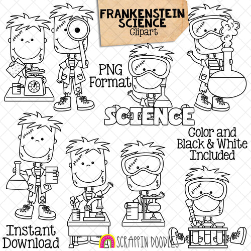 Frankenstein Science Clip Art - Halloween Experiment Clipart - School - Mad Scientist - Commercial Use PNG