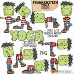 Frankenstein Yoga Clip Art - Halloween Stretching Clipart - Frankenstein Doing Yoga Poses - Commercial Use PNG Sublimation