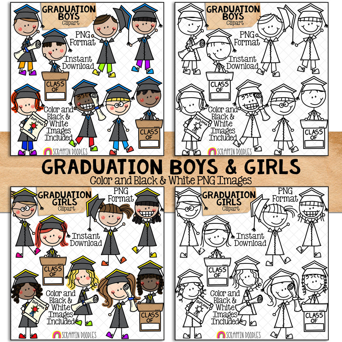 Doodle Kids Clipart Bundle 4 - Doodle Boy and Girl Bundle 4