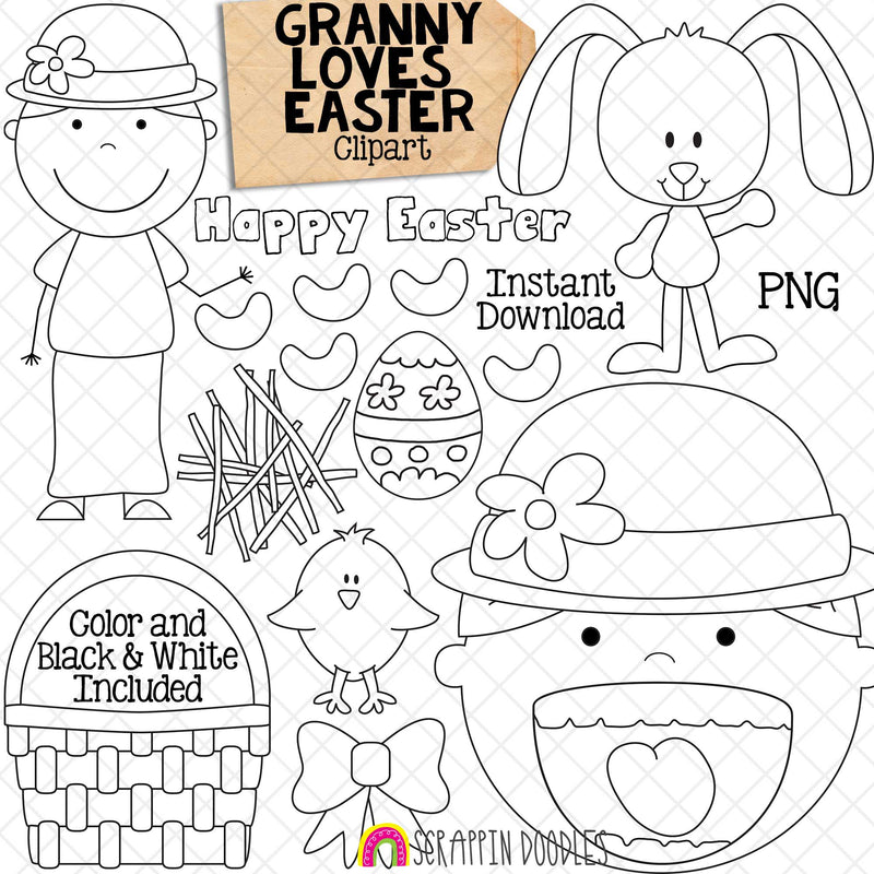 Granny Loves Easter ClipArt - Old Lady Swallowed a Chick Graphics - Commercial Use PNG