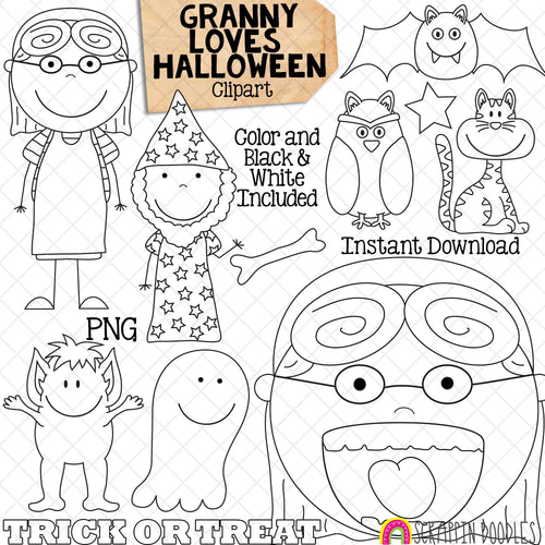 Granny Loves Halloween Clip Art - Old Lady Swallowed a Bat Graphics - Commercial Use PNG