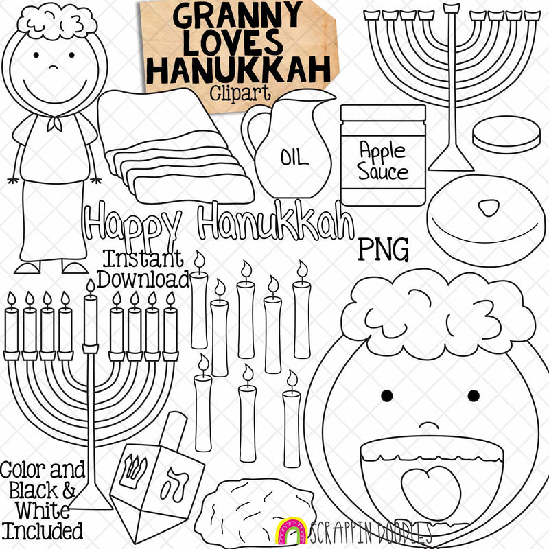 Granny Loves Hanukkah Clip Art - Old Lady Swallowed a Dreidel - Commercial Use PNG