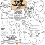 Granny Loves Valentine's Day Clip Art - Old Lady Swallowed A Rose Graphics- Commercial Use PNG