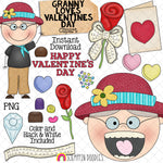 Granny Loves Valentine's Day Clip Art - Old Lady Swallowed A Rose Graphics- Commercial Use PNG