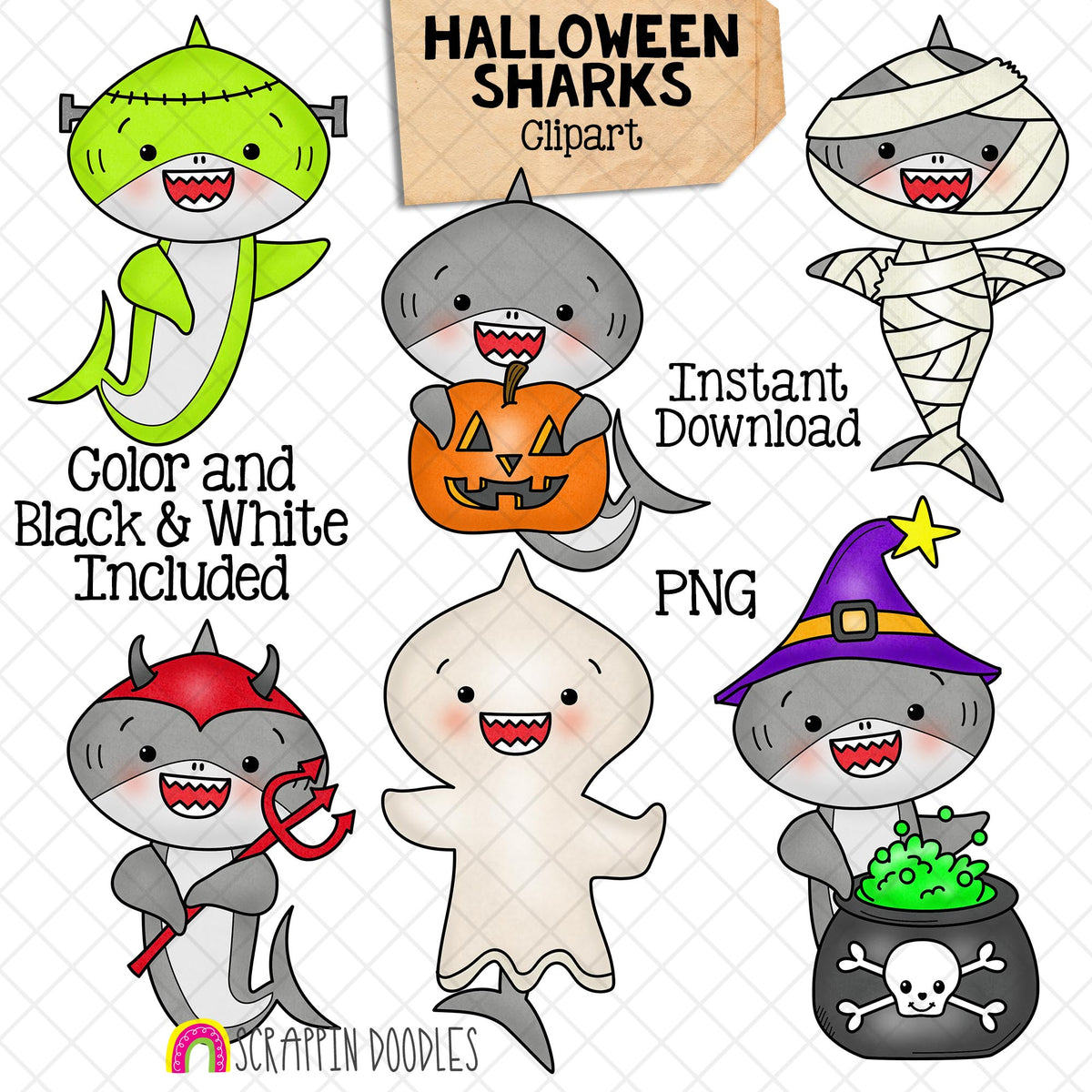 Seasonal Shark Clip Art Bundle - Grey Shark Clipart - Baby Shark