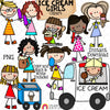 Ice Cream Clipart - Doodle Girls - Ice Cream Truck ClipArt - Cart - Sundae - Ice Cream Cone - Hand Drawn PNG