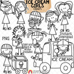 Ice Cream Clipart - Doodle Girls - Ice Cream Truck ClipArt - Cart - Sundae - Ice Cream Cone - Hand Drawn PNG