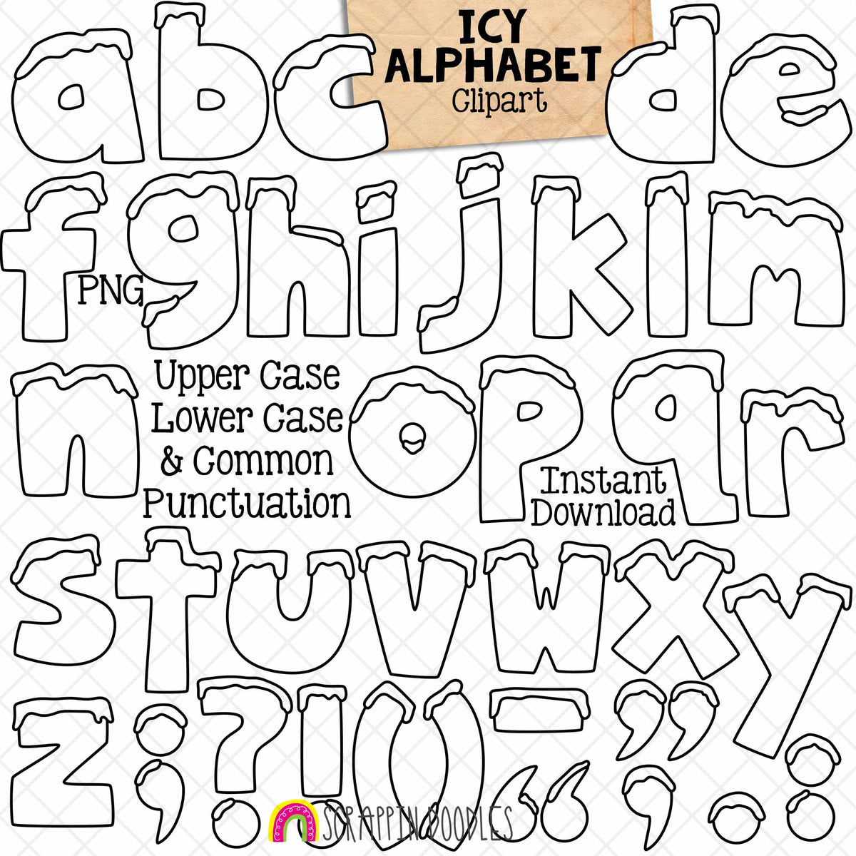 Icy Alphabet ClipArt - Snowy Ice Letters Clip Art - Numbers - Punctuation - PNG Graphics - Math Signs - Instant Download Sublimation Graphics