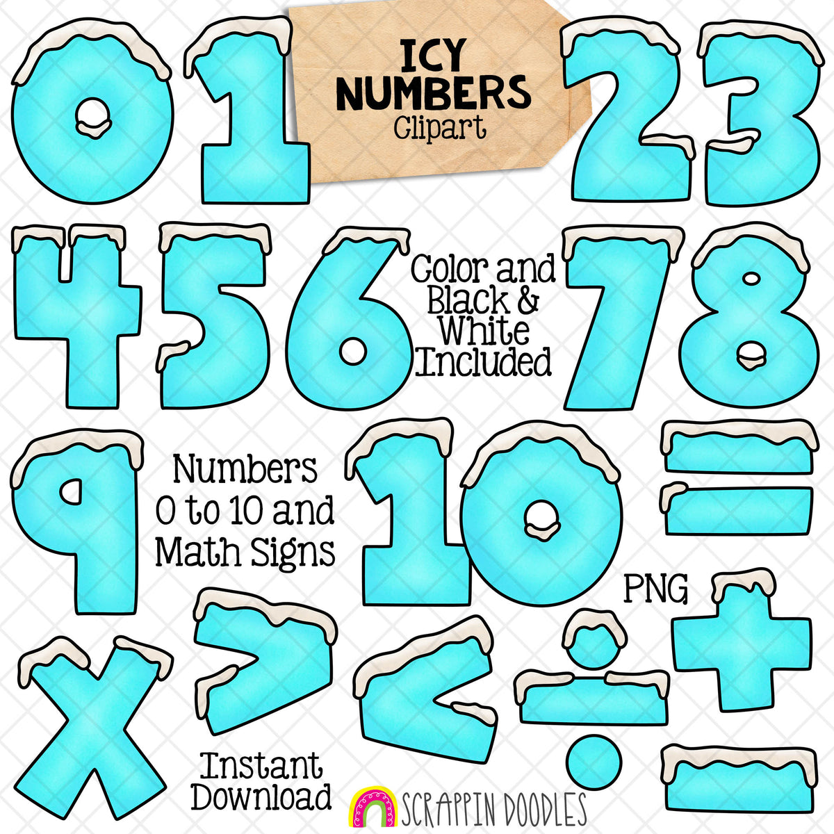 Icy Alphabet ClipArt - Snowy Ice Letters Clip Art - Numbers - Punctuation - PNG Graphics - Math Signs - Instant Download Sublimation Graphics