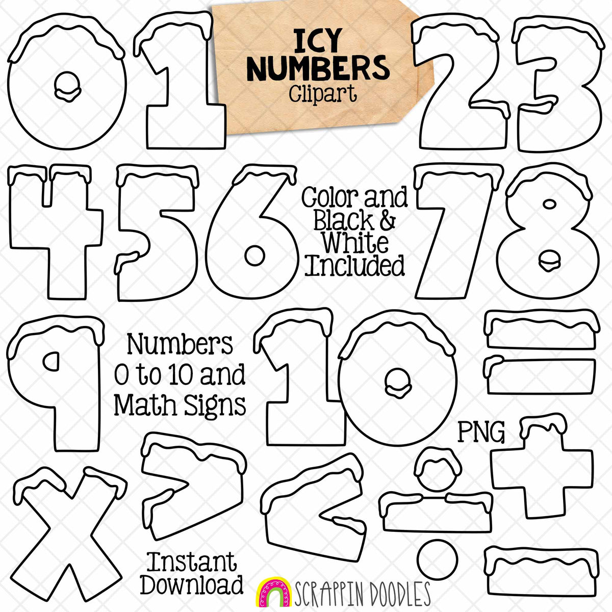 Icy Alphabet ClipArt - Snowy Ice Letters Clip Art - Numbers - Punctuation - PNG Graphics - Math Signs - Instant Download Sublimation Graphics