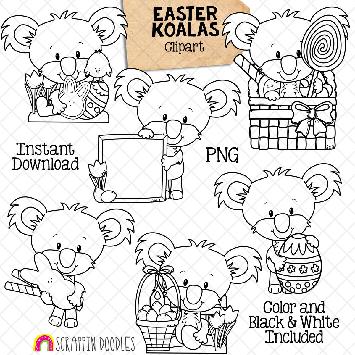 Easter Koala ClipArt - Easter Eggs - Spring Koala Bear Graphics - Easter Sublimation - Commercial Use - PNG