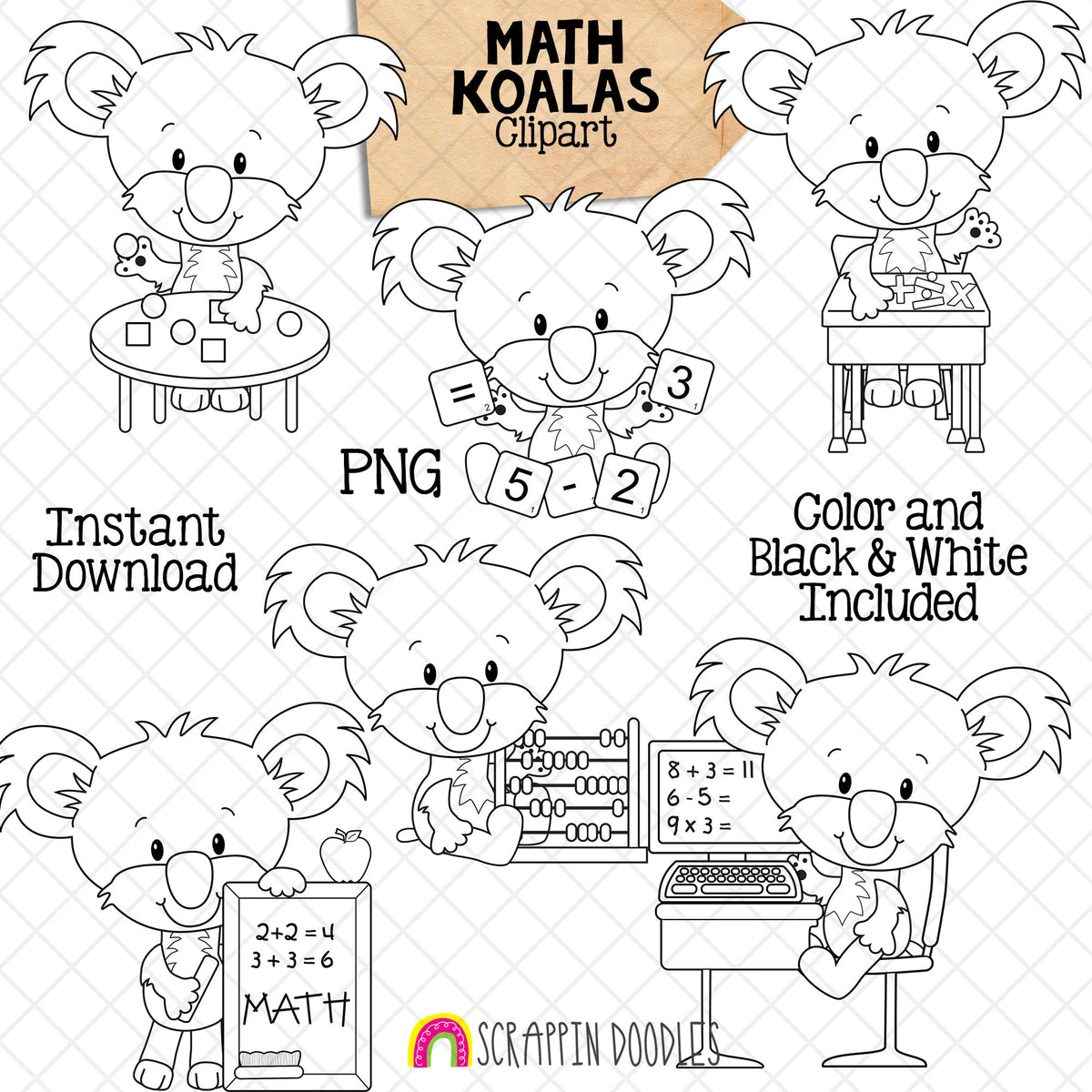 Koala ClipArt - School Math Koala Bears Graphics - Commercial Use PNG