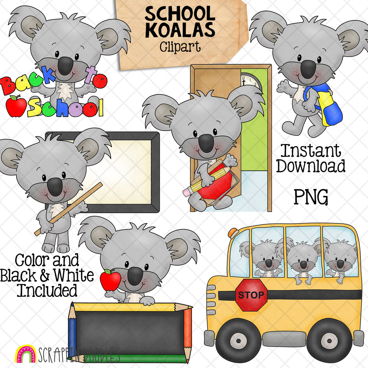 Koala ClipArt - Cute School Koala Bears Graphics - Commercial Use - PNG