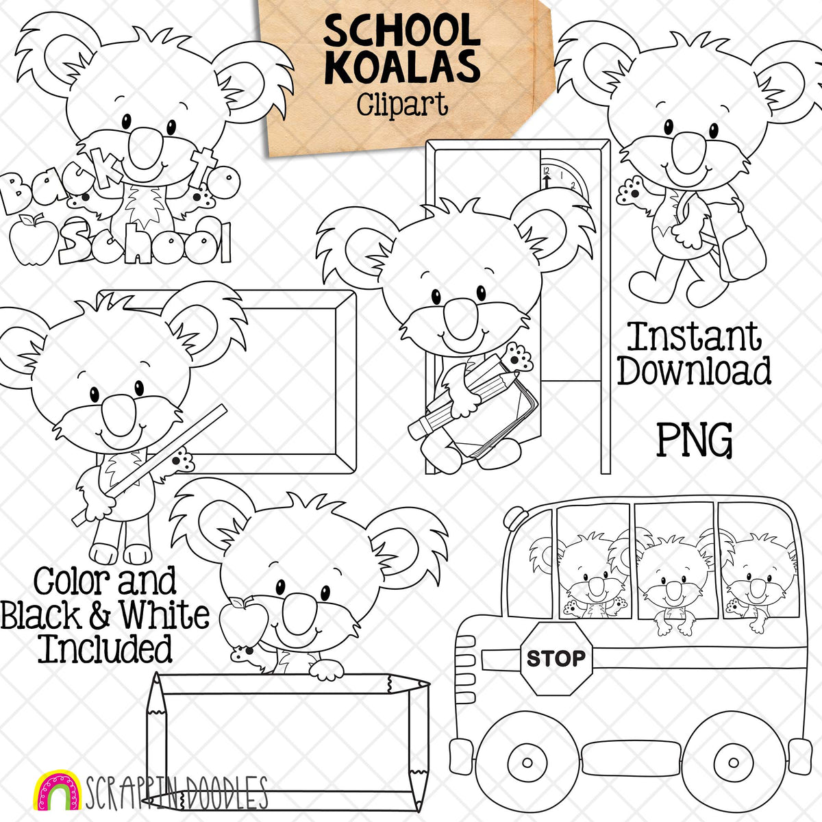 Koala ClipArt - Cute School Koala Bears Graphics - Commercial Use - PNG