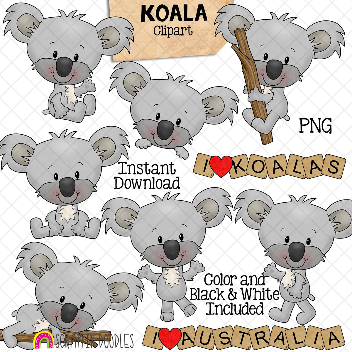 Koala ClipArt Bundle - Koala Bears Graphics - Commercial Use PNG