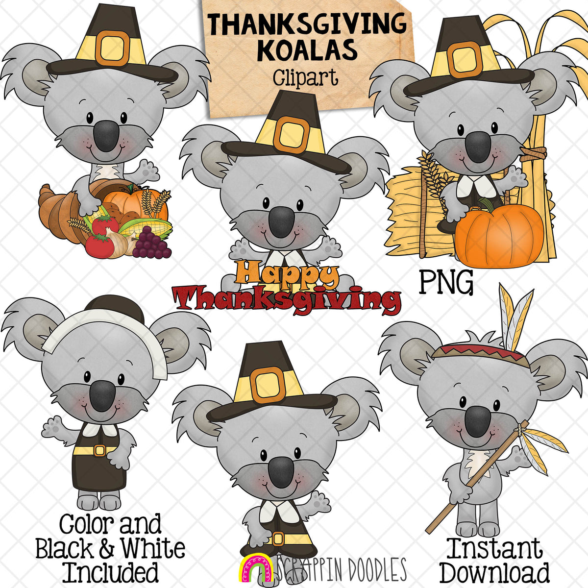 Koala ClipArt - Thanksgiving Koala Bears Graphics - Commercial Use PNG