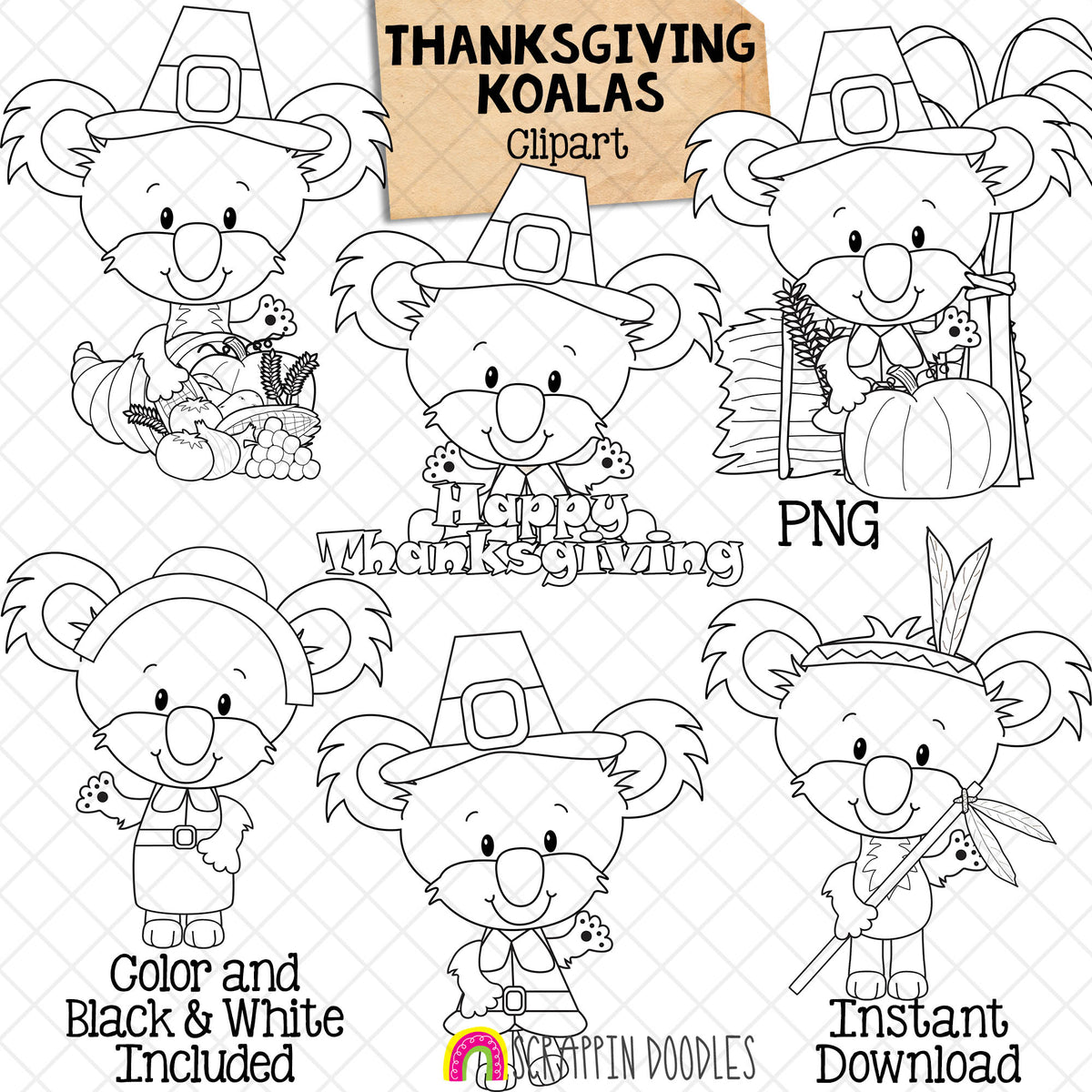 Koala ClipArt - Thanksgiving Koala Bears Graphics - Commercial Use PNG