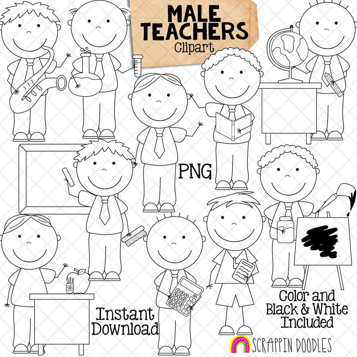 Male Teachers Clip Art - Men Teaching - Science - Math - Music - Language Arts - Social Studies - Music - Phys Ed - CU PNG Graphics