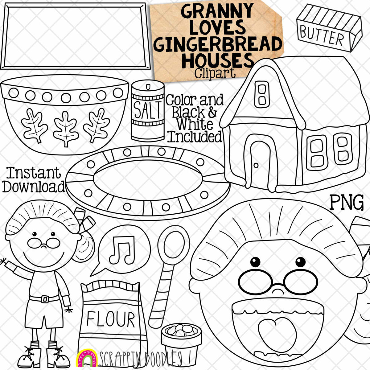 Granny Loves Gingerbread Houses Clip Art - Commercial Use PNG