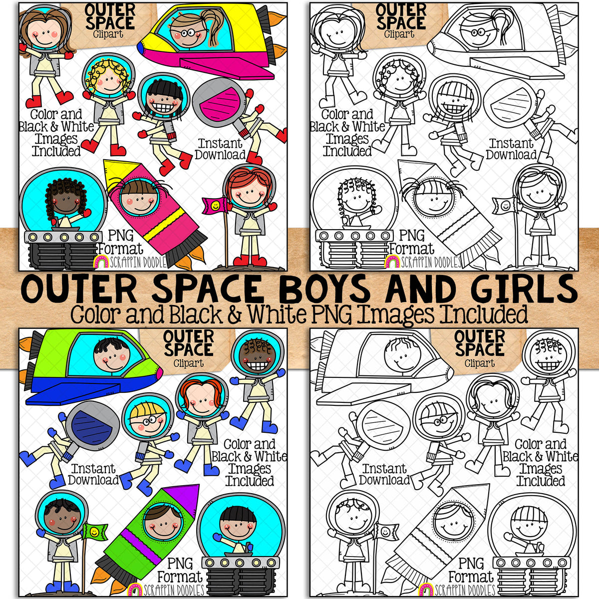 Doodle Kids Clipart Bundle 5 - Doodle Boy and Girl Bundle 5