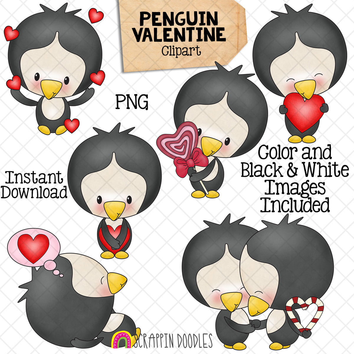 Penguin Valentine ClipArt - Penguins in Love - Winter Baby Penguin - Penguins Posing - Commercial Use PNG