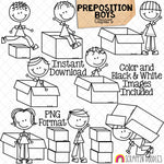 Preposition ClipArt - Doodle Boys Clip Art - Positional Words - Kids In Boxes - Prepositions - Commercial Use PNG