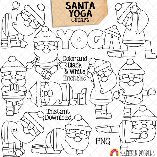 Santa Claus Yoga Clip Art - Christmas Stretching Clipart - Yoga Poses - Commercial Use PNG Sublimation