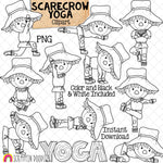 Scarecrow Yoga Clip Art - Stretching Clipart - Scarecrows Doing Yoga Poses - Commercial Use PNG Sublimation