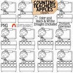 Counting Apples ClipArt - School Counting - Apples on Teachers Desk - Seasonal Math Graphics - Commercial Use PNG