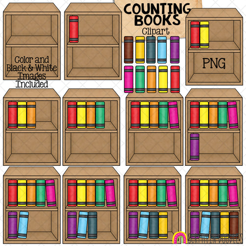 Counting Books ClipArt - School Counting - Books In Bookshelf - Seasonal Math Graphics - Commercial Use PNG