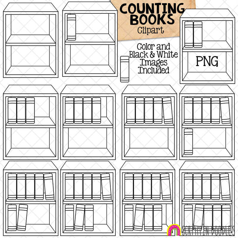 Counting Books ClipArt - School Counting - Books In Bookshelf - Seasonal Math Graphics - Commercial Use PNG