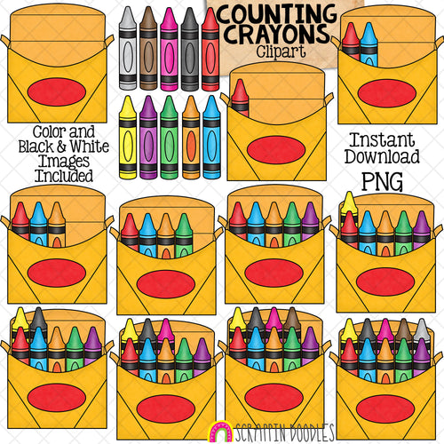 Counting Crayons ClipArt - School Counting - Crayons in a Box - Seasonal Math Graphics - Commercial Use PNG