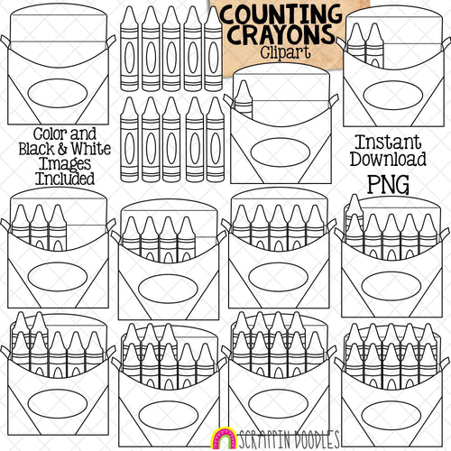 Counting Crayons ClipArt - School Counting - Crayons in a Box - Seasonal Math Graphics - Commercial Use PNG