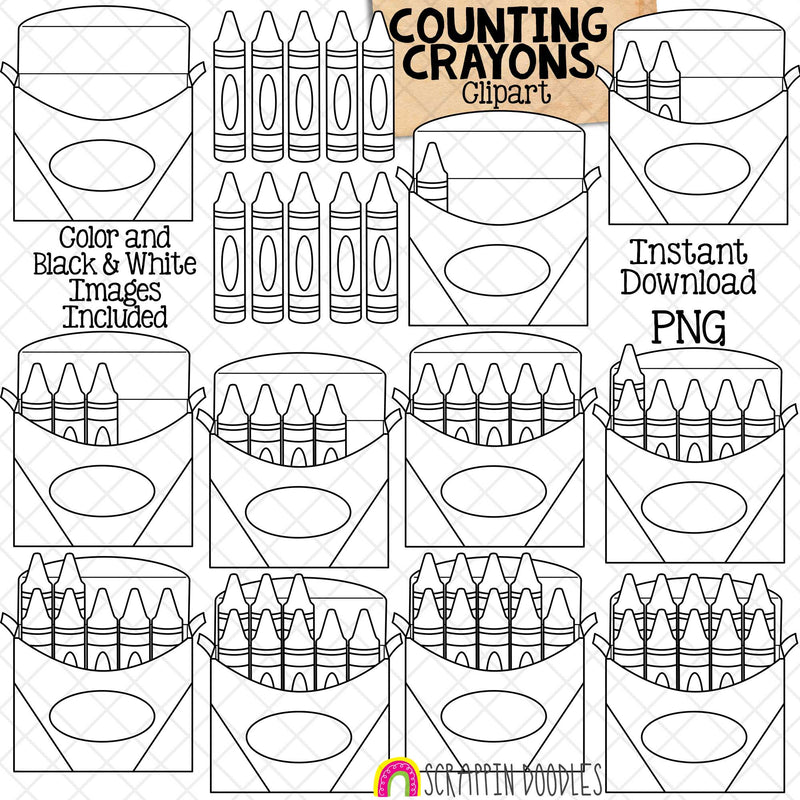 Counting Crayons ClipArt - School Counting - Crayons in a Box - Seasonal Math Graphics - Commercial Use PNG