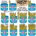 Counting Pencils ClipArt - School Counting - Pencils In A Cup - Seasonal Math Graphics