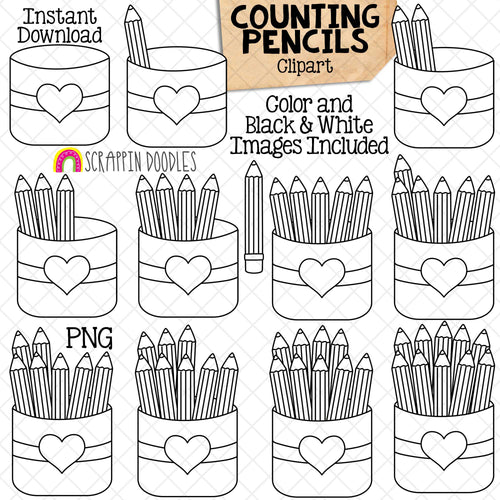 Counting Pencils ClipArt - School Counting - Pencils In A Cup - Seasonal Math Graphics