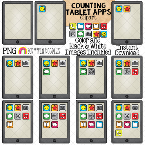 Counting Tablet Apps ClipArt - School Counting - Tablet Applications - Seasonal Math Graphics - Commercial Use PNG