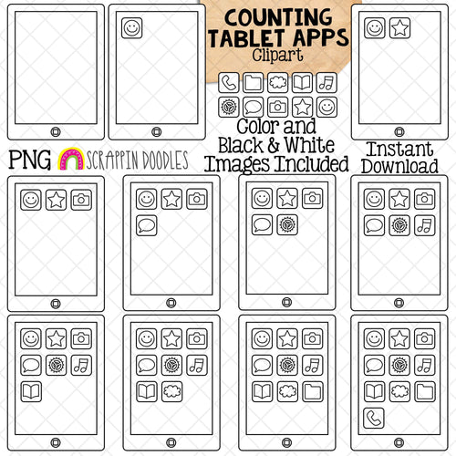 Counting Tablet Apps ClipArt - School Counting - Tablet Applications - Seasonal Math Graphics - Commercial Use PNG