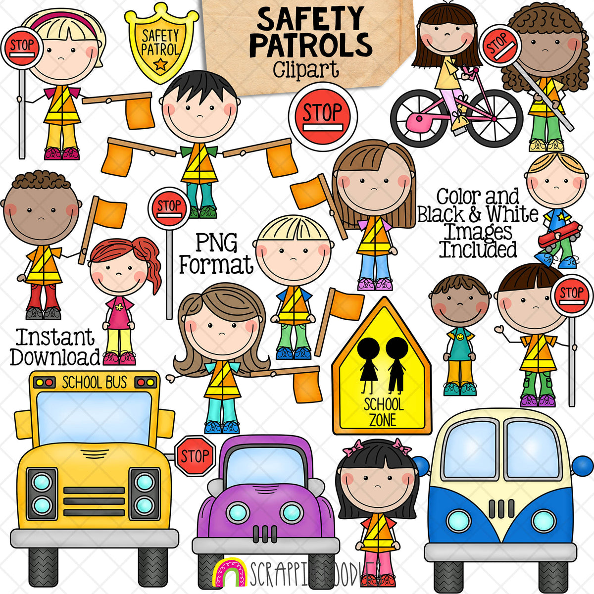 Safety Patrols ClipArt - School Patrol - Crossing Guard - Traffic Control - Orange Flag - Commercial Use PNG