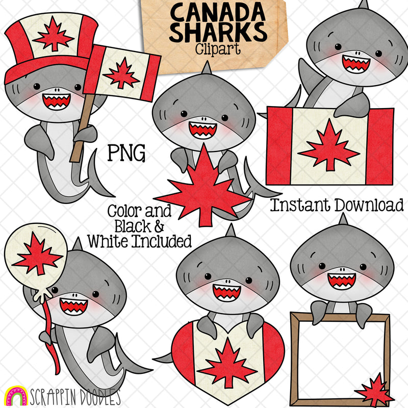 Canada Sharks Clip Art - Grey Shark Clipart - Baby Shark - Canada Day - Canadian Flag- CU - PNG