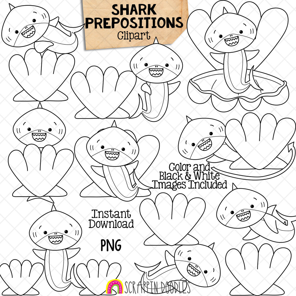 Shark Prepositions Clip Art - Grey Shark Clipart - Positional Word Sharks - Commercial Use PNG Sublimation