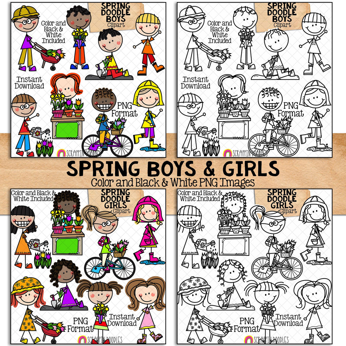 Doodle Kids Clipart Bundle 3 - Doodle Boy and Girl Bundle 3