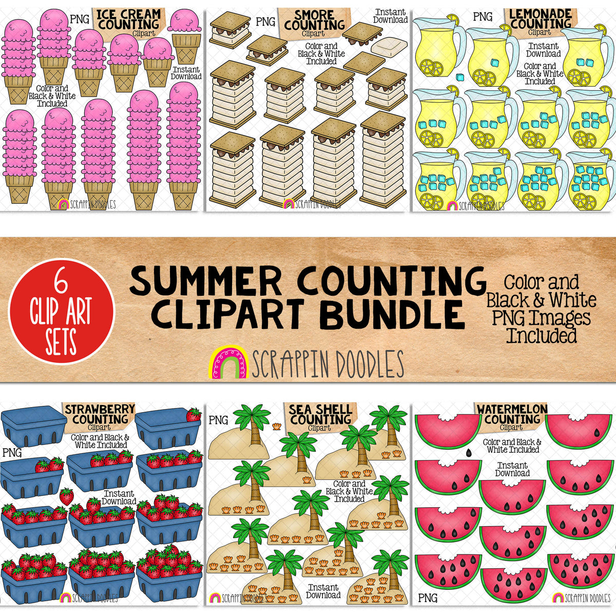 Summer Counting ClipArt Bundle - Seasonal Math Graphics