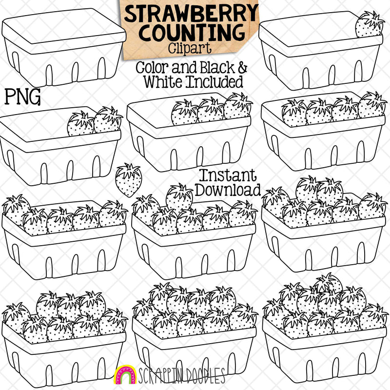 Counting Strawberries ClipArt - Summer Strawberry Counting - Seasonal Math Graphics - Commercial Use PNG