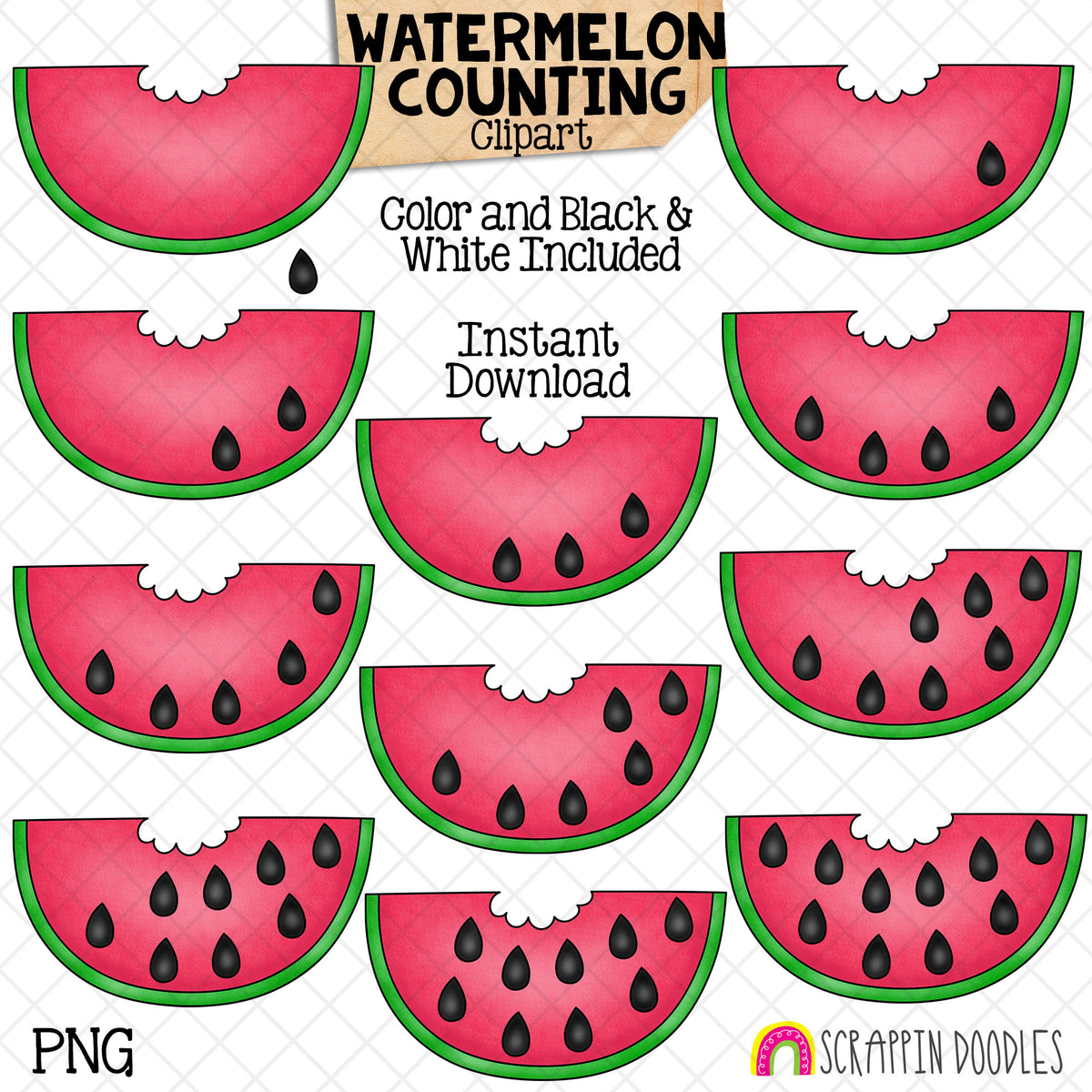 Counting Watermelon Seeds ClipArt - Summer Watermelon Counting - Seasonal Math Graphics - Commercial Use PNG